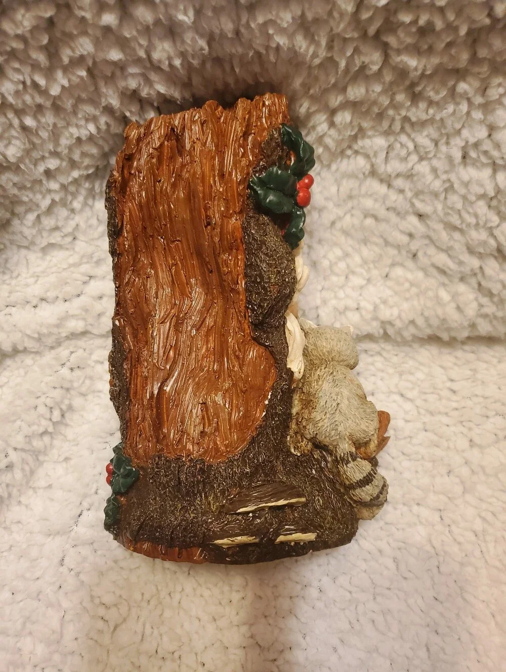 Vintage Woodland Santa Face Christmas Santa  Faux Carved Tree Stump Resin Decor